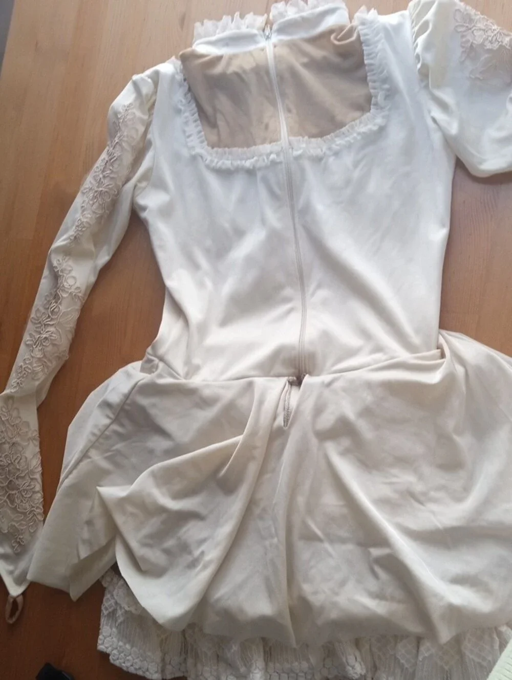 Ivory Lace Figure Skating Quick Change Costume with Red Heart Accent Handmade